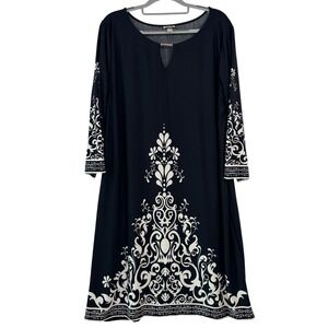 Haani Damask Scroll Print Shift Dress 2X Black White 10060X-97852